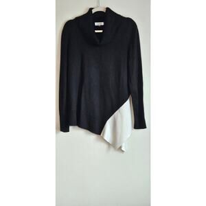 Calvin Klein Black & White Cowl Neck Sweater W/Asymetric Hem Sz L